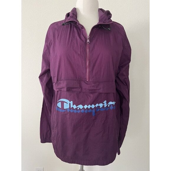 Champion Other - Champion Windbreaker Pullover Hoodie Adult L Purple 1/2 zip zipper pockets